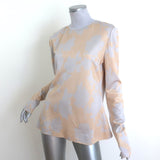 St. John Turtleneck Sweater Beige/Gray Floral Shadow Jacquard Knit Size Large