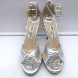 Jimmy Choo Twisted Strap Platform Sandals Silver Snakeskin Size 38.5