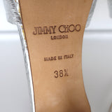 Jimmy Choo Twisted Strap Platform Sandals Silver Snakeskin Size 38.5