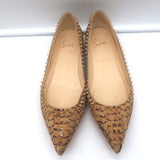 Christian Louboutin Anjalina Studded Snake-Effect Cork Flats Tan Size 39.5