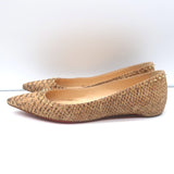 Christian Louboutin Anjalina Studded Snake-Effect Cork Flats Tan Size 39.5