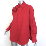 Valentino Rosette Collared Shirt Red Stretch Cotton Size 42 Long Sleeve Top