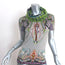 Etro Cowl Neck Short Sleeve Sweater Top Gray/Multicolor Printed Knit Size 38