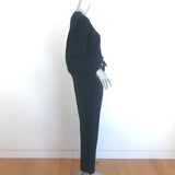 Alo Yoga cashmere V-neck sweater and flared pants set in navy, pre-owned, gently worn luxury loungewear.