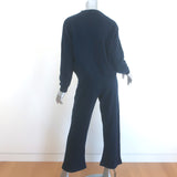 Alo Yoga cashmere V-neck sweater and flared pants set in navy — pre-owned, gently worn luxury ensemble
