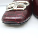 Authentic Balenciaga Cosy BB mules in burgundy croc-embossed leather, gently pre-owned, size 36