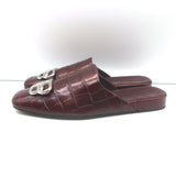 Balenciaga Cosy BB mules, burgundy croc-embossed leather, size 36, gently pre-owned luxury flats