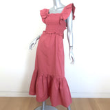 SEA Gladys Tie-Back Smocked Midi Dress Pink Cotton Size Extra Small