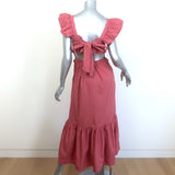 SEA Gladys Tie-Back Smocked Midi Dress Pink Cotton Size Extra Small