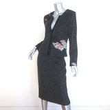 St. John Evening Crystal-Embellished Metallic Dotted Skirt Suit Black Size 8