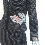 St. John Evening Crystal-Embellished Metallic Dotted Skirt Suit Black Size 8