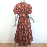 A.L.C. Mischa Puff Sleeve Tiered Midi Dress Brown Floral Print Cotton Size 8