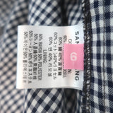 Authentic Sandy Liang embroidered mesh-overlay top in navy gingham, pre-owned luxury piece, gently worn.