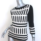 St. John Geometric Santana Knit Top Black/White Wool-Blend Size Petite