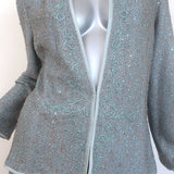 St. John Evening Beaded & Sequined Knit Skirt Suit Blue Size 10
