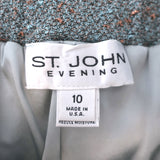 St. John Evening Beaded & Sequined Knit Skirt Suit Blue Size 10