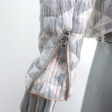 IRO Quilted Moto Jacket Otavia White/Gray Cotton-Blend Jacquard Size 42