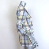 Veronica Beard Clayton plaid dickey jacket in powder blue and yellow cotton blend, gently pre-owned authentic luxury piece