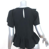 SEA Ruffle Top Black Linen-Blend Size 2 Short Sleeve Blouse