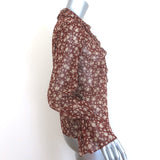 Nili Lotan Cecily Ruffled Bell Sleeve Blouse Rust Floral Print Silk Size Small