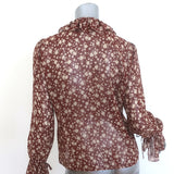 Nili Lotan Cecily Ruffled Bell Sleeve Blouse Rust Floral Print Silk Size Small