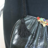 Judith Leiber Jeweled Clasp Small Snakeskin Crossbody Bag Dark Green