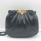 Judith Leiber Jeweled Clasp Small Snakeskin Crossbody Bag Dark Green