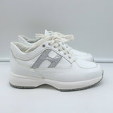 Hogan Interactive Glitter H Low Top Sneakers White Leather Size 34