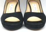 Jimmy Choo Peep Toe Platform Pumps Black Suede Size 37