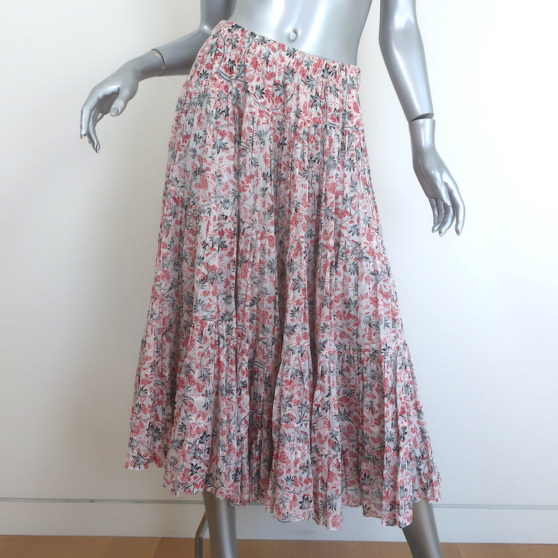 Isabel Marant Etoile Elfa Tiered Midi Skirt White/Red Printed Cotton Size 38