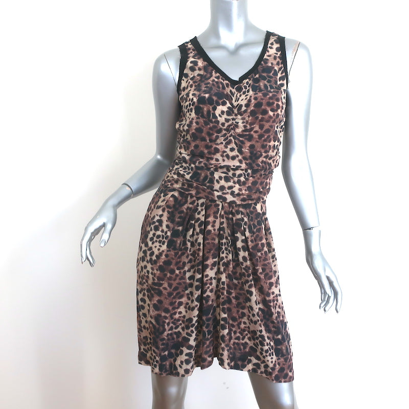 Isabel Marant Etoile Jafney Ruched Leopard Print Mini Dress Brown Silk Size 1