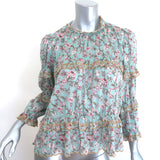Isabel Marant Etoile Moxley Embroidered Ruffle Top Blue Floral Print Size 36