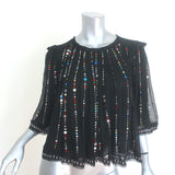Isabel Marant Fordon Galaxy Sequin-Embellished Top Black Pleated Silk Size 36