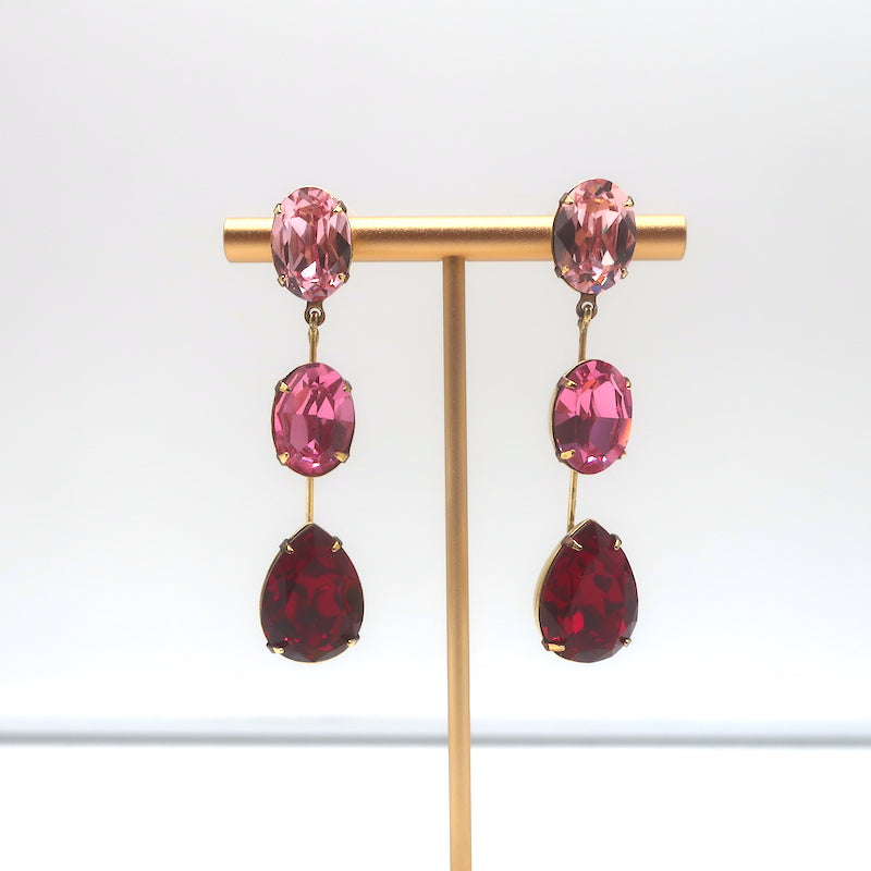 Jennifer Behr Allanah Triple Drop Earrings Red & Pink Crystal