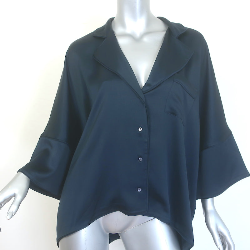 Joie Desmonda Pajama Top Navy Satin Size Large