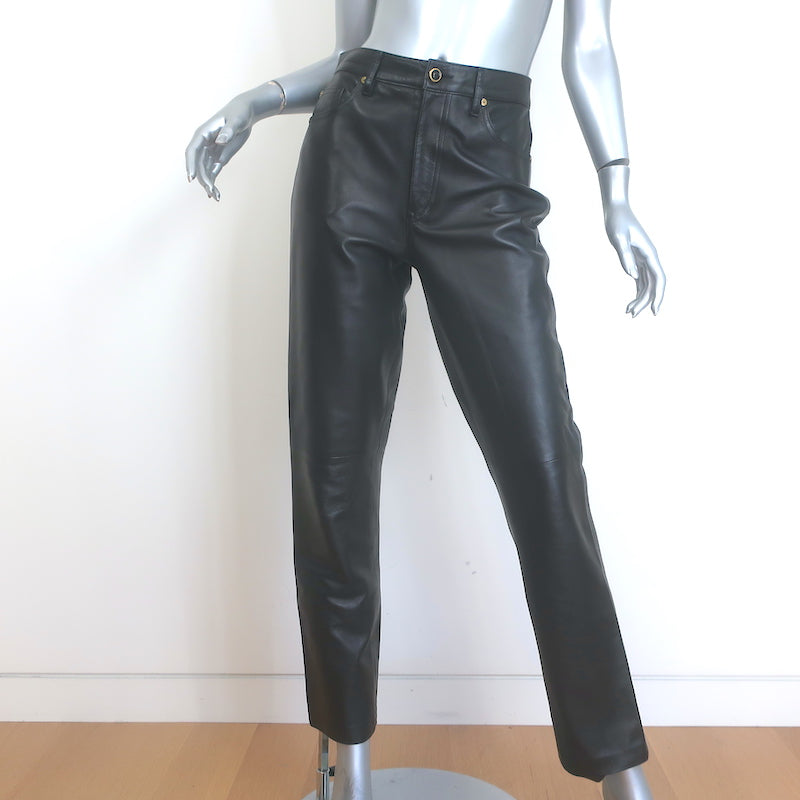 KHAITE Leather Straight Leg High Rise Pants