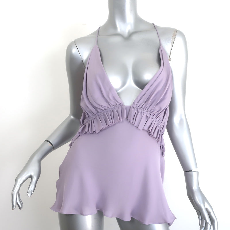 KHAITE Vita Open-Back Top Lavender Ruffled Silk Size Large NEW