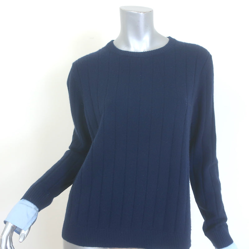 Kule Shirt-Cuff Cashmere Crewneck Sweater Navy Ribbed Knit Size Small