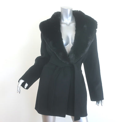 Maje Galaxyon Faux Fur Collar Coat Black Wool-Blend Size 40 NEW