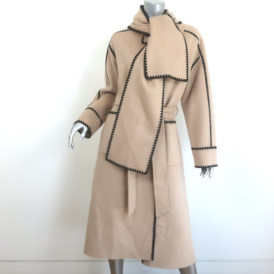 Maje Gicoco Belted Scarf Coat Camel Embroidered Double-Faced Wool Size 34 NEW