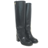 Miu Miu Logo-Detailed Pull-On Knee High Boots Black Leather Size 37