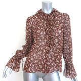 Nili Lotan Cecily Ruffled Bell Sleeve Blouse Rust Floral Print Silk Size Small