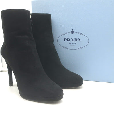 Prada Platform Ankle Boots Black Suede Size 41.5