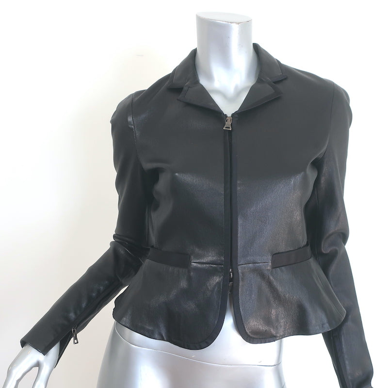 Prada Satin-Trimmed Leather Peplum Jacket Black Size 44