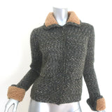 Prada Shearling-Trimmed Cardigan Charcoal Mohair-Blend Speckled Knit Size 42