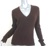 Ralph Lauren Slim Fit Cashmere Cable Knit V-Neck Sweater Dark Brown Size Large