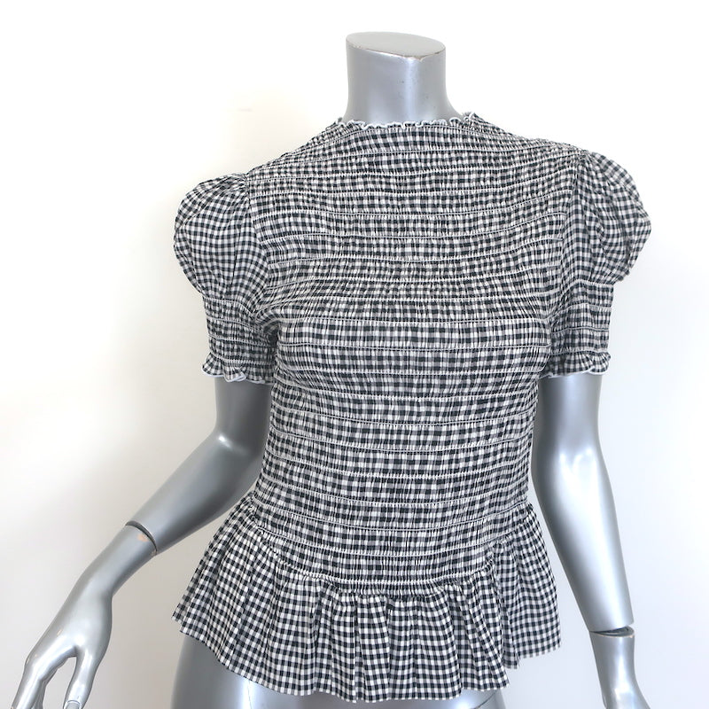 Reformation Aggie Gingham Smocked Peplum Top