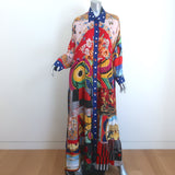 Rianna + Nina One of a Kind Tiered Maxi Shirtdress Multi Printed Silk One Size