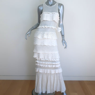 STAUD Sorrento Ruffled Crocheted Maxi Dress White Cotton-Blend Size Medium NEW