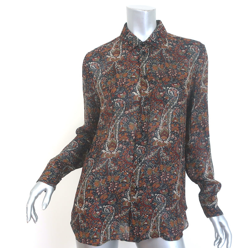 Saint Laurent Paisley Print Button Down Shirt Brown/Multi Crepe Size 40